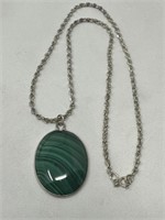 Sterling Silver 16in. Necklace with Malachite