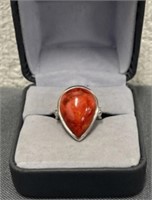 Sterling Silver Ring with Red Stone