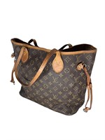 Brown Monogram Leather Tote w/ Caramel Accents