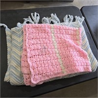 2 Vintage Hand Crocheted Throw Blankets