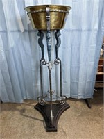 Tall  Architectural Plant Stand with Brass Bowl