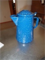 Enamel Blue Coffee Pot - 8"H
