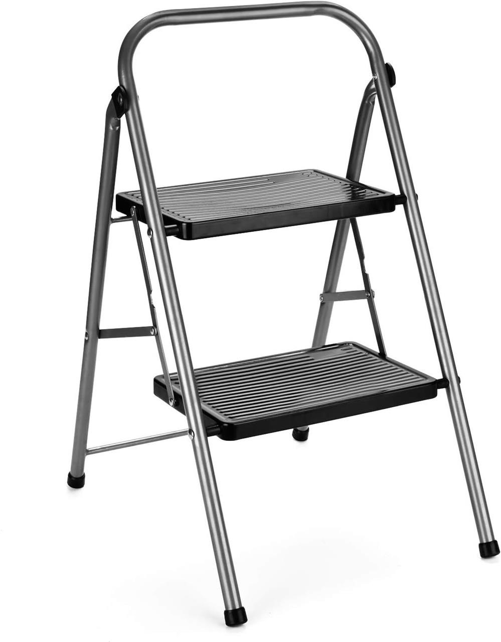 Delxo 2 Step Stool Folding Step Ladder  2ft  Grey