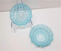 LOT OF 2 DEPRESSION GLASS AQUA BLUE BOWL