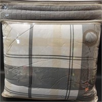 New Queen Comforter Set Grey Plaid