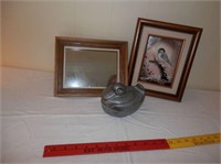 Group of 3-deco items-includes framed bird pic