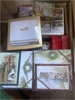 Two boxes of new in box Christmas cards . Several