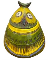 Mid Century Glazed Terra Cotta Owl Jar