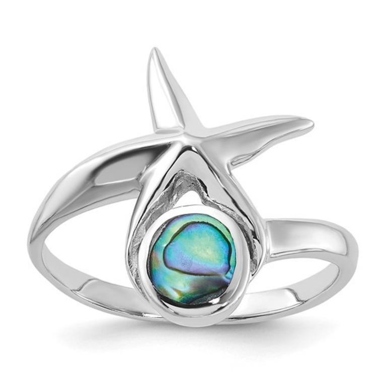 Sterling Silver Abalone with Starfish Ring