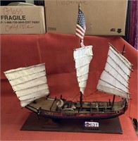 Wooden model ship measures 24 in long x 25 tall