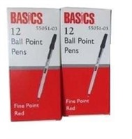 NEW- 24 Fine Tip Red Ball Point Pens- 2 Packs