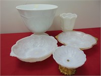 White Milk Glass Lot - Large Compote and Bowls