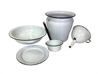 Vintage White Porcelain Graniteware Lot