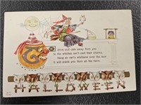Antique Nash H17 Embossed Hallowe-en Postcard-