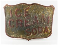 Antique Ice Cream Soda Pressed Metal Sign