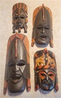 (4) Wooden Hand Carved African Masks