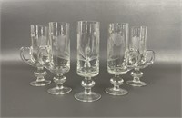 Five Vintage Etched Crystal Shot Glasses