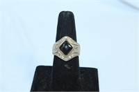 Black Stone and Cz Women's Ring - Size 9