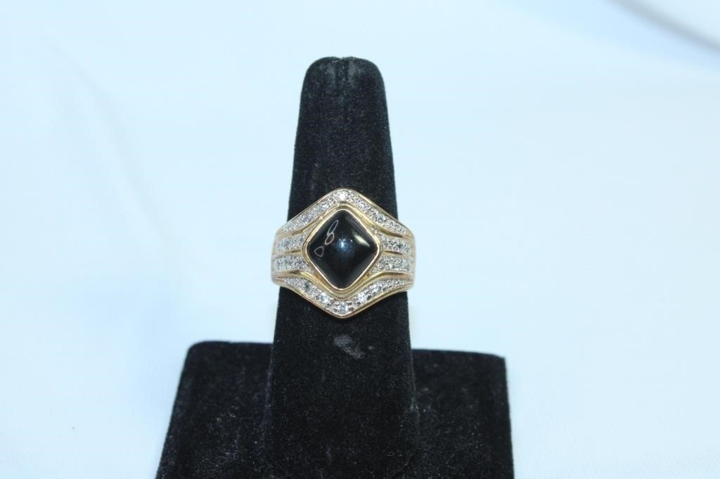 Black Stone and Cz Women's Ring - Size 9