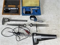 Assorted Micrometers   Calipers. Voltage tester