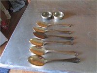 6 sterling silver spoons & 2 sterling holders