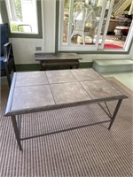 Metal Table With Tiles & Brown Bench