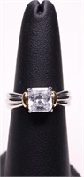 STERLING SQUARE CUT WHITE TOPAZ RING, LAB GROWN