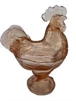 Westmoreland pink glass rooster on nest