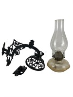 Cast Iron Swing Arm Lamp Holder, Glass Oil Lamp