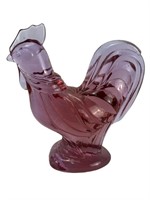 Fenton Mulberry glass rooster chicken figure