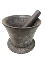Large antique cast iron mortar and pestle