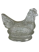 Clear glass chicken hen on nest candy container