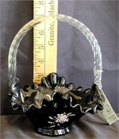 Fenton Glass Basket Flower Handpainted Signed