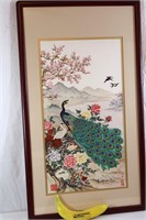 Asian Cherry Blossoms & Peacock Signed Silkscreen