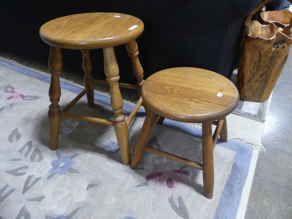 TWO OAK WOODEN STOOLS