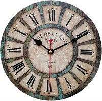 Qukueoy 24 Inch Silent Round Wooden Wall Clock Rus