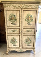 Hand-Painted Floral French-Style Sewing Armoire