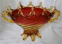 Vintage Hand Blown Amberina Footed Bowl