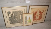 Lot, frames- 12 x 8" water color, and 2 oriental