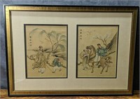 Framed Pair of Antique Chinese Paintings on Silk