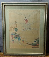 Chinese Goddess on Flying Crane Silk Painting