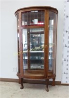 Vtg Oak Curved Glass Display Cabinet