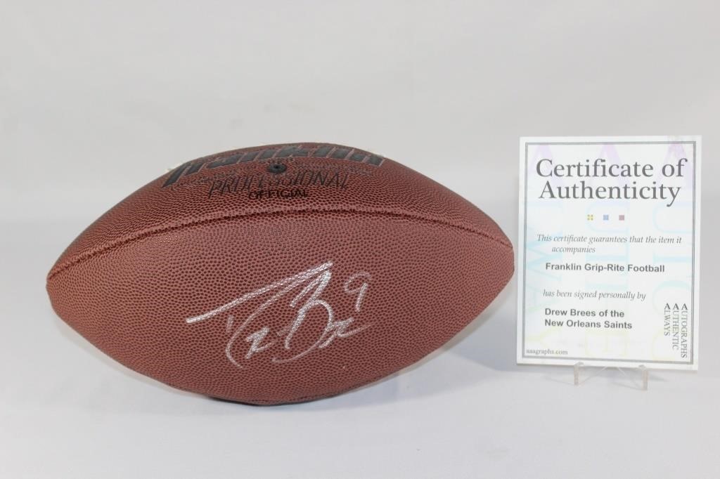 Drew Brees Autographed Football wtih Case & COA