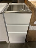 White Laundry Cabinet w/ SS Sink and Gray Faucet