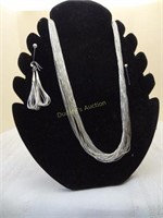 Liquid Silver Multi Strand Necklace W/ Matching Ea
