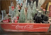 WOODEN COKE CRATE WITH BOTTLES-