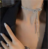 ELABEST Rhinestone Bow Necklace for Women