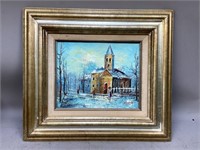 Signed Oil On Canvas By MCGLL Church scenery