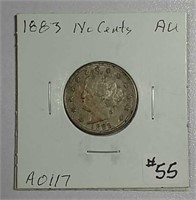 1883  No Cents  Liberty "V" Nickel   AU