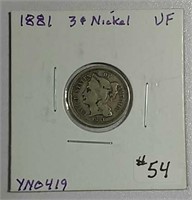 1881  Three Cent Nickel   VF